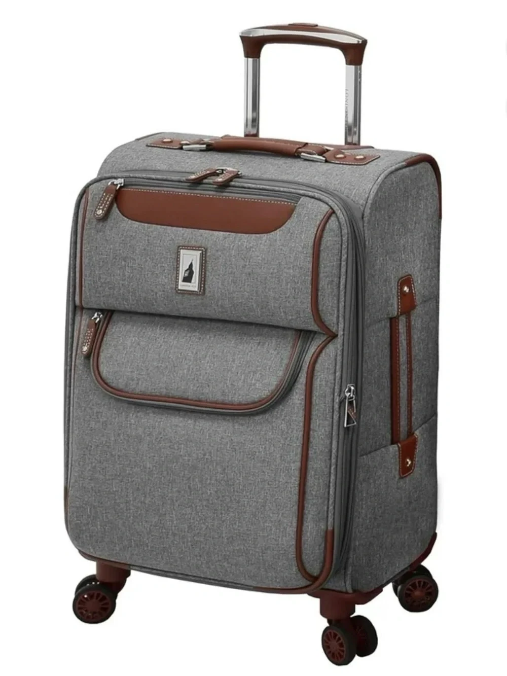 London Fog Gray Travel Luggage Set with Brown Trim - 2-Piece Spinner and Tote - Picture 7 of 8